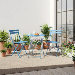 Blue 3-Piece Folding Table And Chairs Set, Portable Balcony Outdoor Dining Slim Set - thumbnail 6