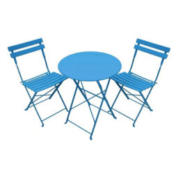 Blue 3-Piece Folding Table And Chairs Set, Portable Balcony Outdoor Dining Slim Set - thumbnail 1