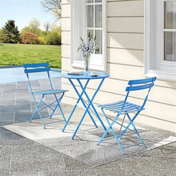 Blue 3-Piece Folding Table And Chairs Set, Portable Balcony Outdoor Dining Slim Set - thumbnail 3