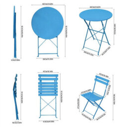 Blue 3-Piece Folding Table And Chairs Set, Portable Balcony Outdoor Dining Slim Set - thumbnail 2