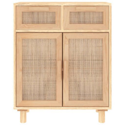 Berkfield Durable Sideboard Brown 60X30X75 Cm Solid Wood Pine And Natural Rattan - thumbnail 4
