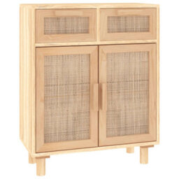 Berkfield Durable Sideboard Brown 60X30X75 Cm Solid Wood Pine And Natural Rattan