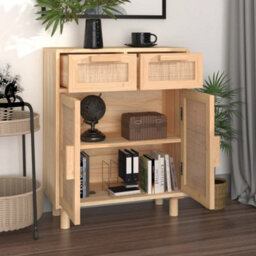 Berkfield Durable Sideboard Brown 60X30X75 Cm Solid Wood Pine And Natural Rattan - thumbnail 3
