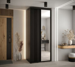 Arte Compact Black Mirrored Wardrobe H2050mm W1100mm D600mm With Customisable Black Steel Handles - thumbnail 2