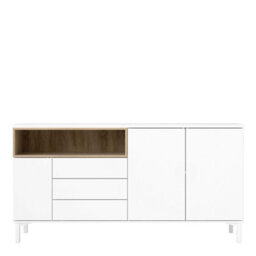 Wyld Haus Indigo Sideboard 3 Drawers 3 Doors White And Natural Oak Effect - thumbnail 4