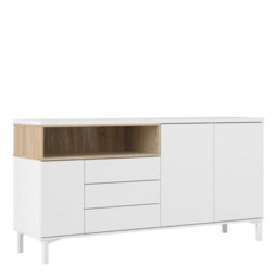 Wyld Haus Indigo Sideboard 3 Drawers 3 Doors White And Natural Oak Effect - thumbnail 3