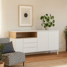 Wyld Haus Indigo Sideboard 3 Drawers 3 Doors White And Natural Oak Effect - thumbnail 2