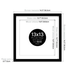 "13X13"" Black Picture Frame - 13X13"" Square Frame With 12X12"" Mount For 13X13""/12X12"" Pictures Art Deco Style Room Decor, 1 Pack" - thumbnail 2