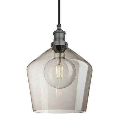 Industville Brooklyn Glass Schoolhouse Pendant Light - 10 Inch, Mocha Glass, Pewter Pendant Holder - image 1