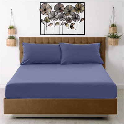Gc Gaveno Cavailia Percale Deep Fitted Sheet Super King Navy Extra Deep Pocket 16 Inch (40 Cm) - image 1