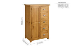 Birlea Woburn 1 Door 5 Drawer Wardrobe Oak - thumbnail 9