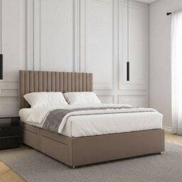 REGIONAL FURNISHINGS Divan Bed Set Mink Plush Velvet Upholstered With 24Inch Headboard & 2Drawers Sameside & Mattress In 3Ft 4Ft 4Ft6 5Ft 6Ft - thumbnail 2