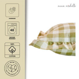 Anna Michelle Designs Checked Cotton Cushion Cover With Frill Lively Green With Pad - thumbnail 2
