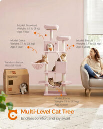 Songmics Multi-Tier Cat Tower, Cat Tree, Tall Cat Tower, Plush Cat Condo With Scratching Posts And Ramp, Jelly Pink - thumbnail 1