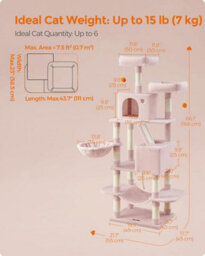 Songmics Multi-Tier Cat Tower, Cat Tree, Tall Cat Tower, Plush Cat Condo With Scratching Posts And Ramp, Jelly Pink - thumbnail 2
