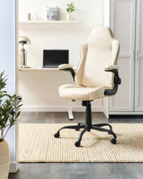 Beliani Office Chair Triumpher Faux Leather Off-White - thumbnail 2