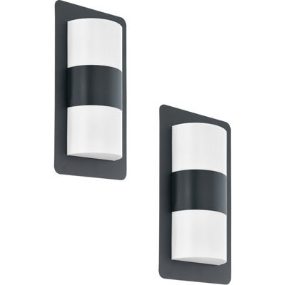Set Of 2 Ip44 Outdoor Wall Lights In Anthracite - Modern Zinc Plated Steel Lanterns - image 1