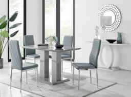 Furniturebox Imperia Grey High Gloss 4 Seater Dining Table With Structural 2 Plinth Column Legs 4 Grey Faux Leather Silver Leg Milan Chairs - thumbnail 1