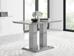 Furniturebox Imperia Grey High Gloss 4 Seater Dining Table With Structural 2 Plinth Column Legs 4 Grey Faux Leather Silver Leg Milan Chairs - thumbnail 9