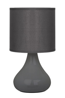 Orsina Grey Table Lamp, Curved Ceramic Base With Subtle Ribbed Detailing, Soft Fabric Shade For Ambient Lighting, - image 1