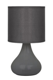 Orsina Grey Table Lamp, Curved Ceramic Base With Subtle Ribbed Detailing, Soft Fabric Shade For Ambient Lighting, - thumbnail 1