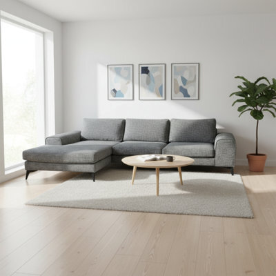 Abakus Direct Venice Chenille Corner Sofa In Dark Grey Left Facing With Deep Seats And Extra-Wide Padded Arms - image 1