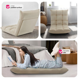 Tectake Recliner Snooze - 2 In 1 Armchair Or Lounger, Velvet, 14-Step Adjustable Backrest  - Beige, 1 - thumbnail 7