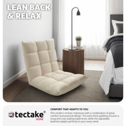Tectake Recliner Snooze - 2 In 1 Armchair Or Lounger, Velvet, 14-Step Adjustable Backrest  - Beige, 1 - thumbnail 3