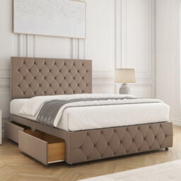 Bsspoke Mulberry Divan Bed Set In Mink Plush Velvet 24Inch Headboard & Footboard 4 Drawers & Mattress In 4Ft 4Ft6 5Ft 6Ft