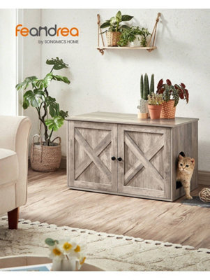 Songmics Feandrea Cat Litter Box Enclosure, Hidden Litter Box Furniture With Removable Divider, End Table, Indoor Cat House, Heather Greige - image 1