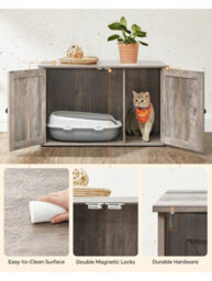 Songmics Feandrea Cat Litter Box Enclosure, Hidden Litter Box Furniture With Removable Divider, End Table, Indoor Cat House, Heather Greige - thumbnail 8