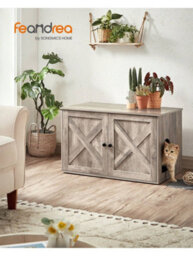 Songmics Feandrea Cat Litter Box Enclosure, Hidden Litter Box Furniture With Removable Divider, End Table, Indoor Cat House, Heather Greige - thumbnail 1