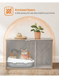 Songmics Feandrea Cat Litter Box Enclosure, Hidden Litter Box Furniture With Removable Divider, End Table, Indoor Cat House, Heather Greige - thumbnail 3