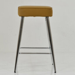 Lakeland Furniture Cloud Light Tan Brown Faux Leather Chrome Fixed Base Bar Stool - thumbnail 3
