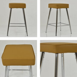 Lakeland Furniture Cloud Light Tan Brown Faux Leather Chrome Fixed Base Bar Stool - thumbnail 2