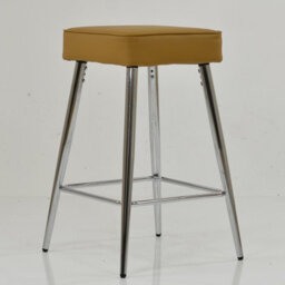 Lakeland Furniture Cloud Light Tan Brown Faux Leather Chrome Fixed Base Bar Stool - thumbnail 4