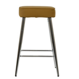 Lakeland Furniture Cloud Light Tan Brown Faux Leather Chrome Fixed Base Bar Stool
