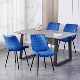 MCC Direct Set Of 2 Blue Velvet Effect Dining Chairs Plush Padded Upholstered Accent Chair - Elle By Mcc