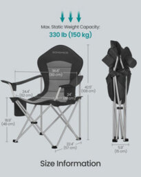 LEDREM Camping Chair, Folding Outdoor Chair With Wide Seat And High Back, Phone Holder And Side Pocket, Black And Grey - thumbnail 7
