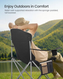 LEDREM Camping Chair, Folding Outdoor Chair With Wide Seat And High Back, Phone Holder And Side Pocket, Black And Grey - thumbnail 5