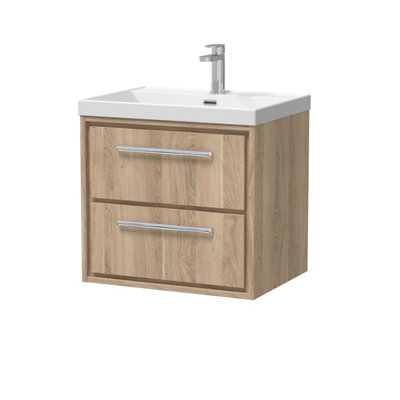 Hudson Reed Lille Wall Hung Two Drawer Contemporary Vanity Unit With 1 Tap Hole Basin In Bleached Oak, 610 X 460mm - image 1