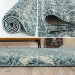 The Rugs Soft Moroccan Diamond Shaggy Rugs And Runners High Pile Duck Egg Blue And Ivory Living Room Kitchen Hallway 1050 - thumbnail 4