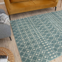 The Rugs Soft Moroccan Diamond Shaggy Rugs And Runners High Pile Duck Egg Blue And Ivory Living Room Kitchen Hallway 1050 - thumbnail 5