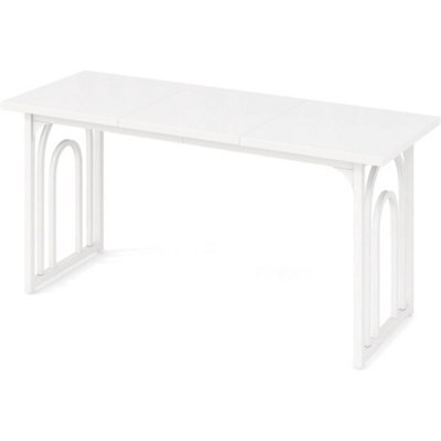 White Modern Dining Table 160X60Cm 6-8 Seater Wood Metal Base - image 1