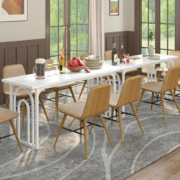 White Modern Dining Table 160X60Cm 6-8 Seater Wood Metal Base - thumbnail 6