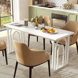White Modern Dining Table 160X60Cm 6-8 Seater Wood Metal Base - thumbnail 5