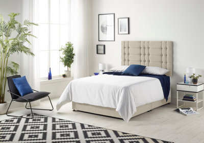 Somnior Beds Somnior Bliss Tweed Natural 4Ft6 Memory Foam Divan Bed With 2 Drawers, Mattress & Headboard - Double - image 1