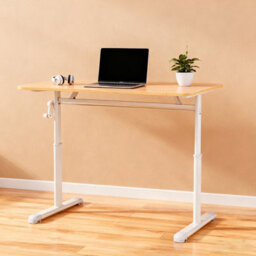 Living And Home Natural Wood Colour Carbon Steel Manual Height Adjustable Mdf Office Desk 80Cm(W) - thumbnail 3