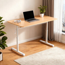 Living And Home Natural Wood Colour Carbon Steel Manual Height Adjustable Mdf Office Desk 80Cm(W) - thumbnail 2