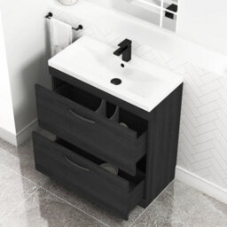 Royal Bathrooms Turin Hale Black 800mm Floor Standing Vanity Unit 2 Drawer With Mid-Edge Basin Sink & Matt Black Handles - thumbnail 5